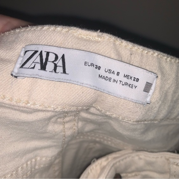 Zara Cropped High Rise Cream Jeans Raw Hem 6 - Picture 5 of 8